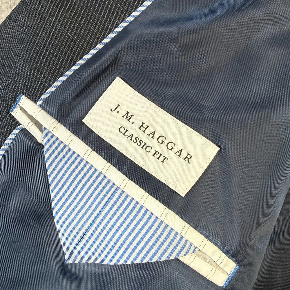 NEW JM Haggar Blazer Suit Jacket Mens 50R Navy Blue Classic Fit Stretch Wedding